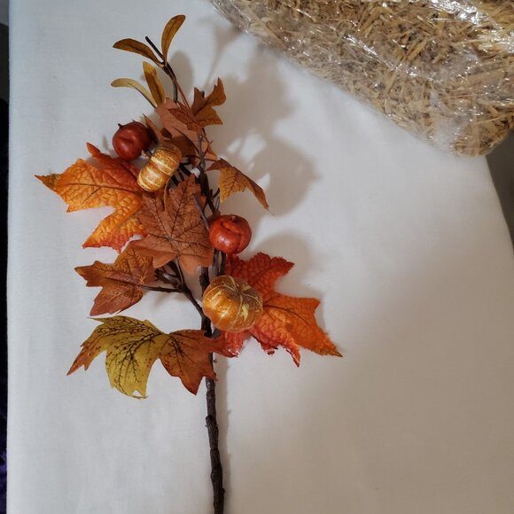 Maple Leaf and Pumpkin 12” Branches – Orange, Yellow, Red, and Gold – Set of (3) - Picture 9 of 12